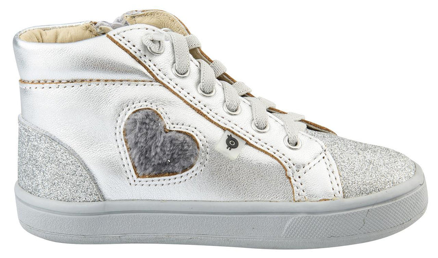 Old Soles Kid's Glam Heart High-Top, Silver/Dark Silver