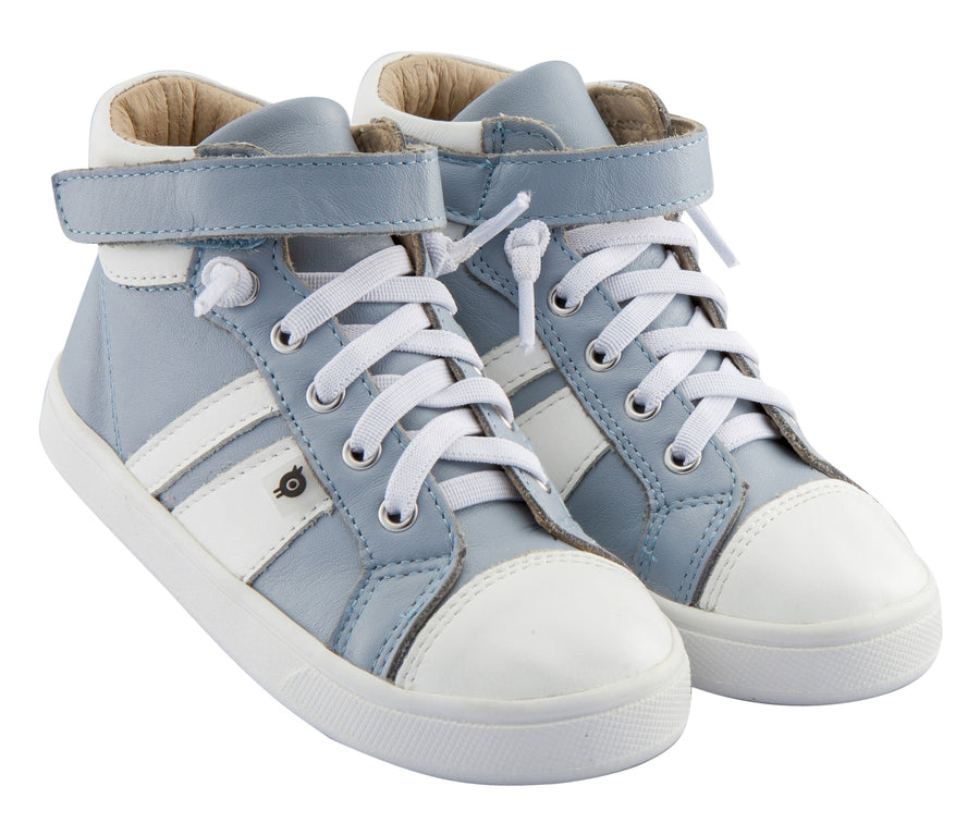 Old Soles Boy's and Girl's Urban Earth Leather Sneakers, Dusty Blue/Snow