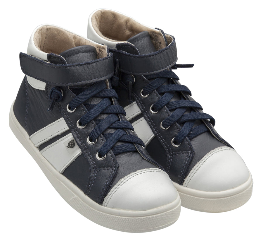 Old Soles Boy's and Girl's Urban Earth Leather Sneakers, Navy / Snow