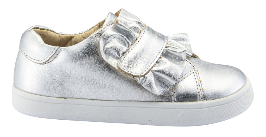 Old Soles Girl's Urban Frill Leather Sneakers, Silver