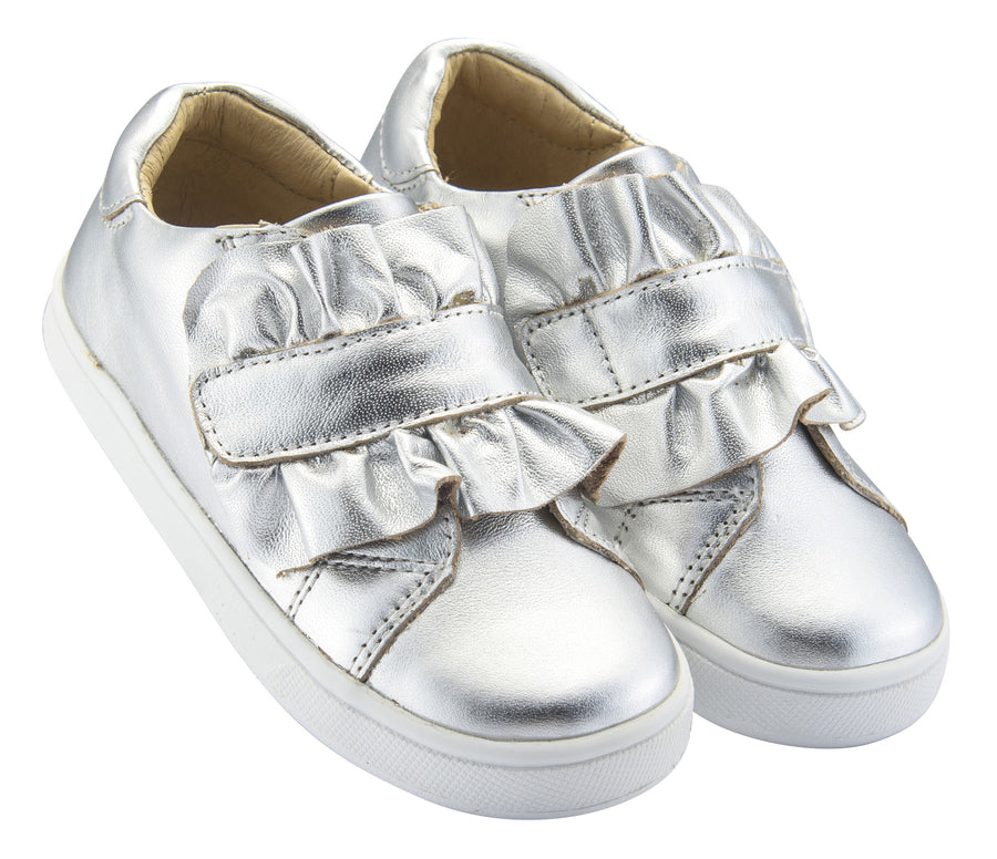 Old Soles Girl's Urban Frill Leather Sneakers, Silver