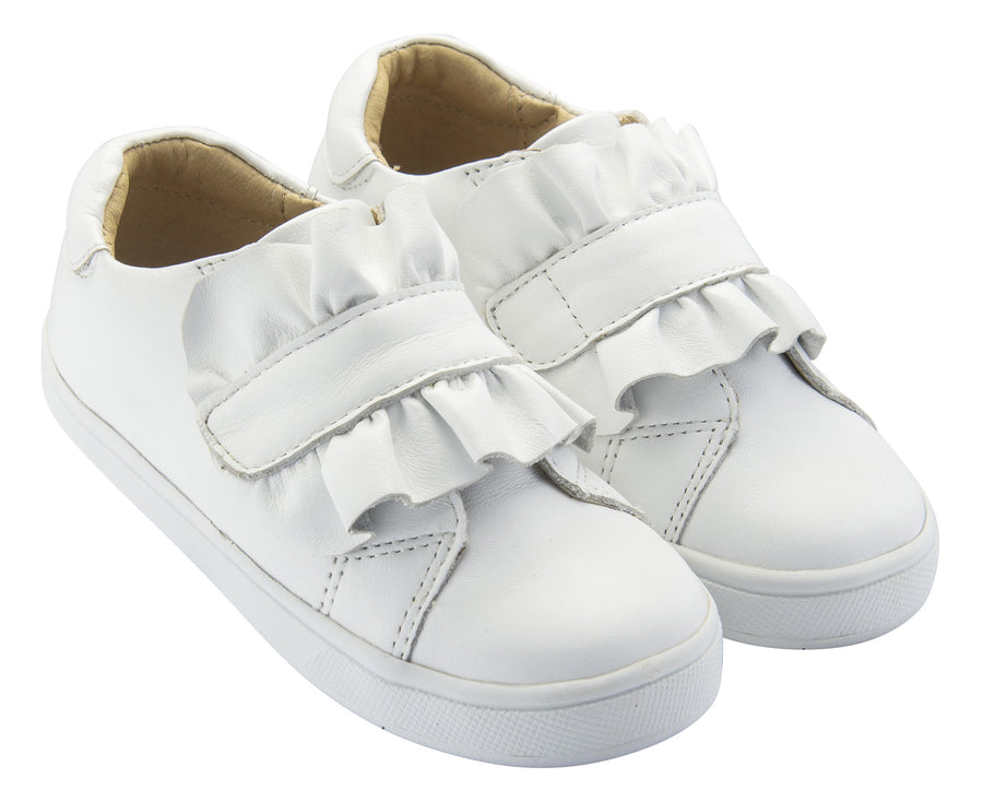 Old Soles Girl's Urban Frill Leather Sneakers, Snow/White