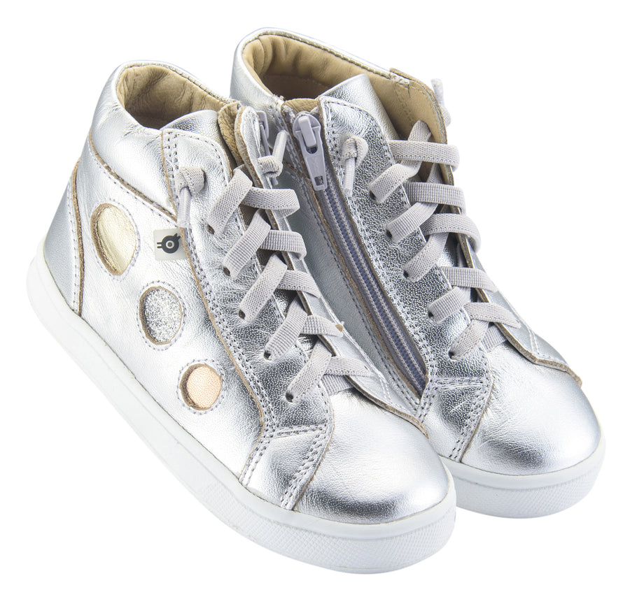 Old Soles Boy's and Girl's Round About High Top Leather Sneakers, Silver