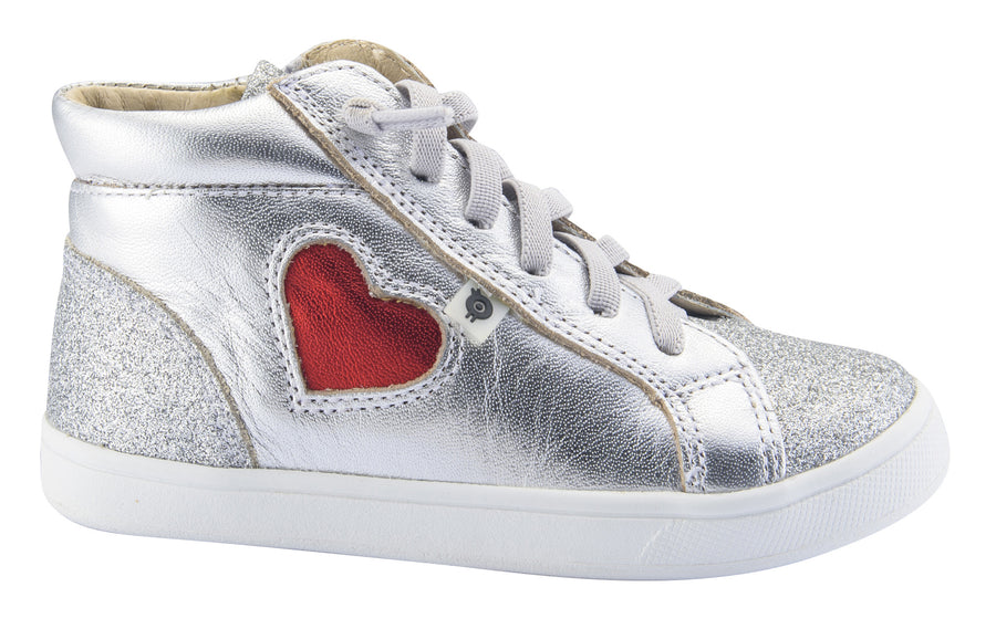 Old Soles Girl's Hearty High Top Leather Sneakers, Glam Argent