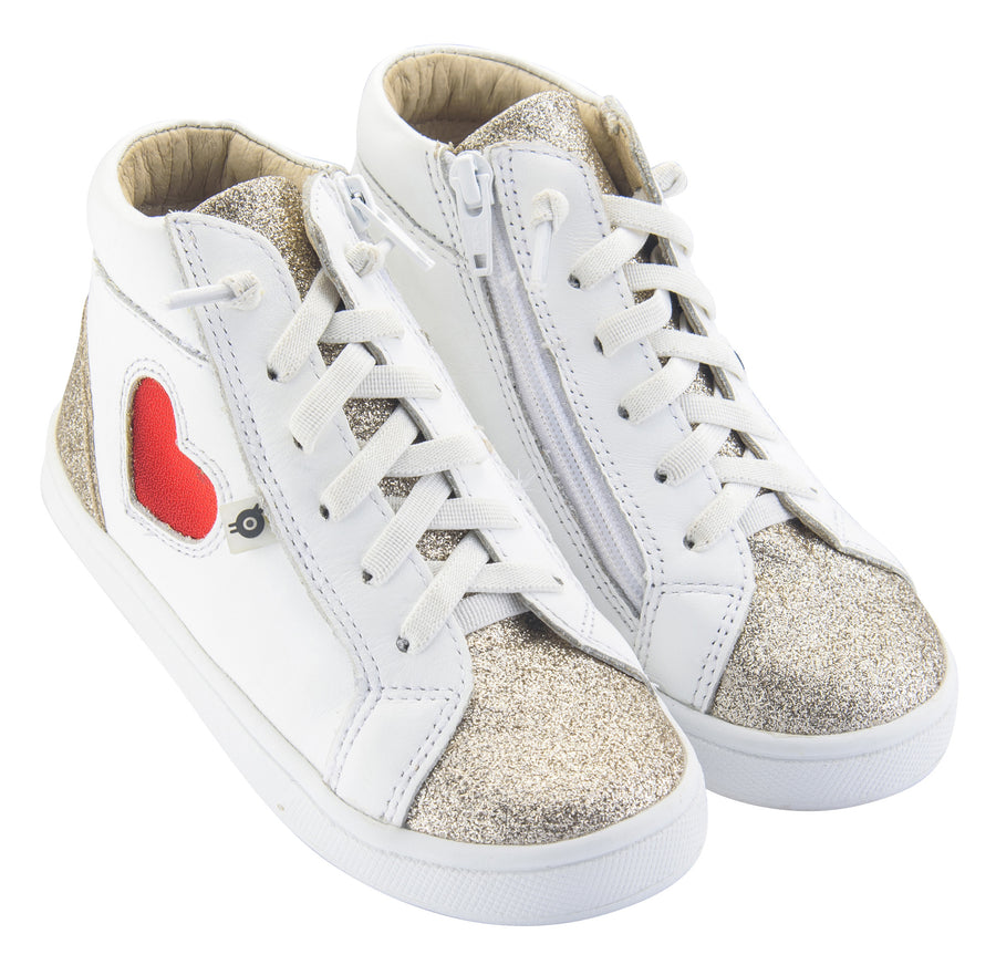 Old Soles Girl's Hearty High Top Leather Sneakers, Glam Cream
