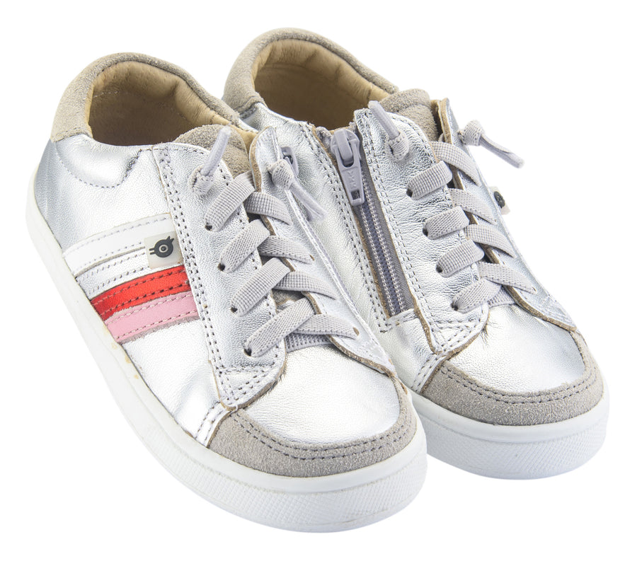 Old Soles Girl's Sneaky RB Leather Sneakers, Silver/Pearlised Pink