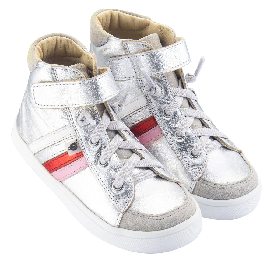 Old Soles Girl's  High-Top-RB Leather Sneakers, Silver/Pearlised Pink