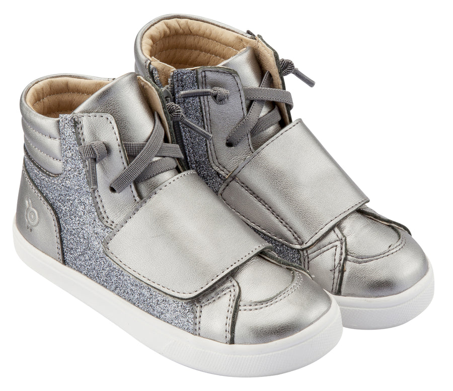 Old Soles Girl's and Boy's O-Glam Sneakers, Glam Gunmetal / Rich Silver