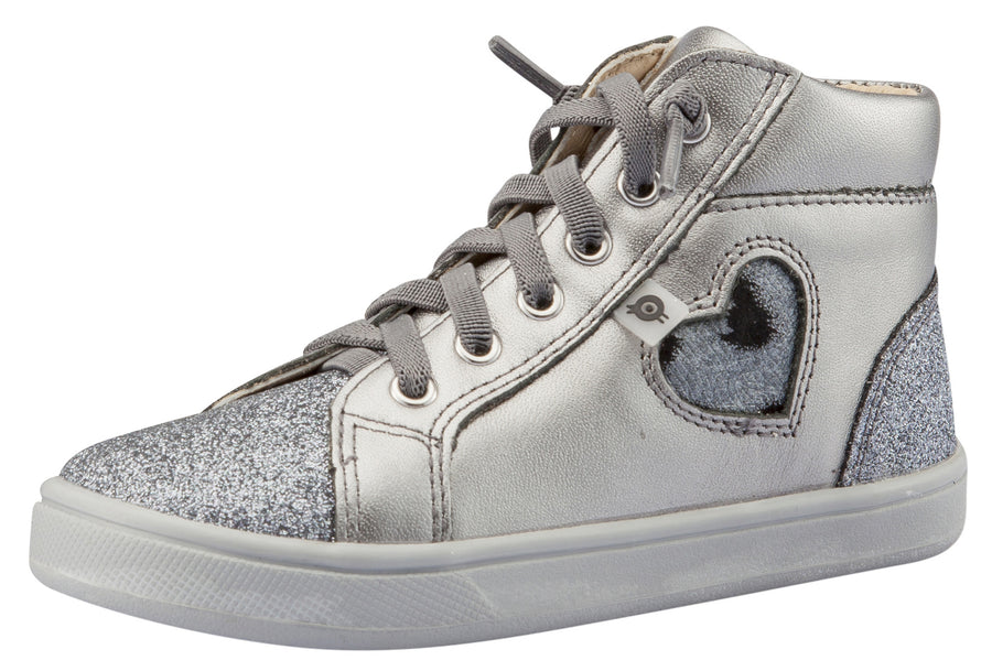 Old Soles Girl's Hearty Cat Sneakers, Rich Silver / Glam Gunmetal / Cat-Silver