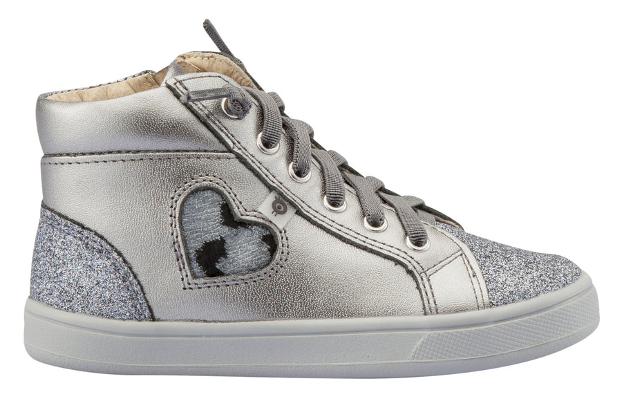 Old Soles Girl's Hearty Cat Sneakers, Rich Silver / Glam Gunmetal / Cat-Silver