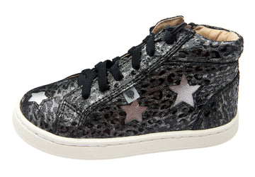 Old Soles Girl's and Boy's Starey High Top Sneaker, Pearlised Leopard/Silver