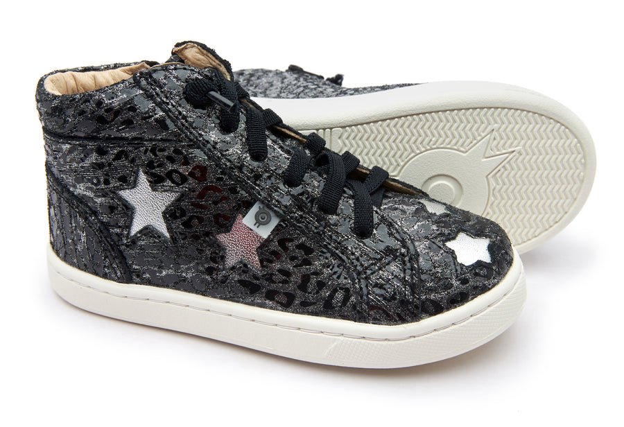 Old Soles Girl's and Boy's Starey High Top Sneaker, Pearlised Leopard/Silver