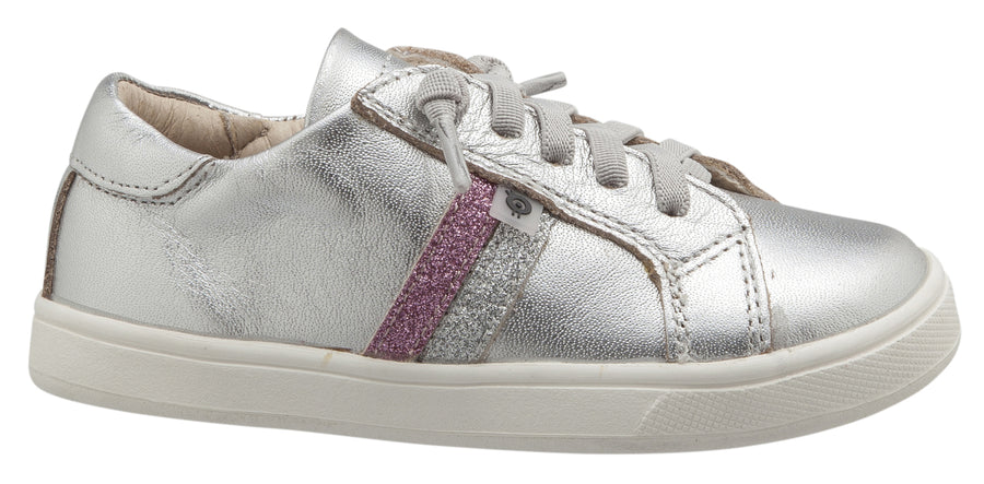 Old Soles Girl's Glambo Leather Sneakers, Silver/Glam Argent/Glam Pink