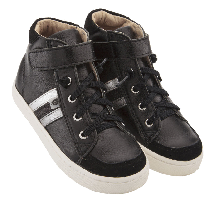 Old Soles Boy's & Girl's Glambo High Top Leather Sneakers - Nero/Rich Silver/Glam Black/Silver