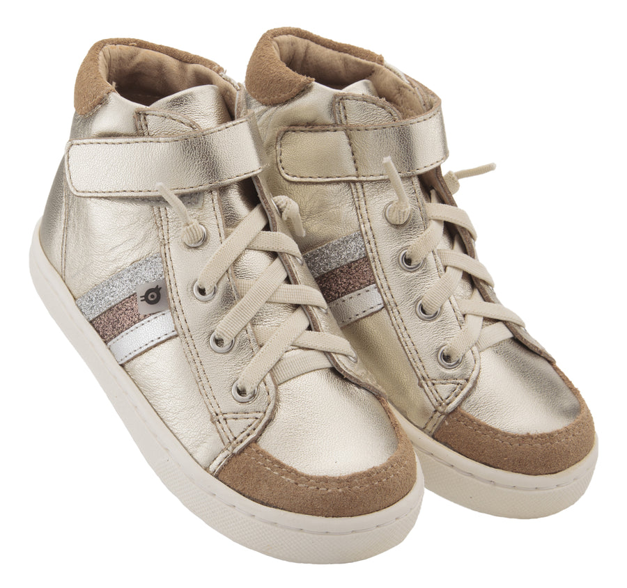 Old Soles Boy's & Girl's  Glambo High Top Leather Sneakers - Titanium/Silver/Glam Choc/Glam Argent