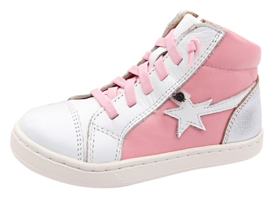 Old Soles Girl's 6117 Shoot-High Sneaker - Pearlised Pink/Snow/Silver