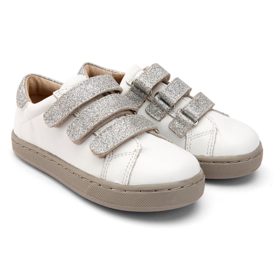 Old Soles Girl's 6123 The Drill Markert Leather Sneakers - Snow/Glam Argent