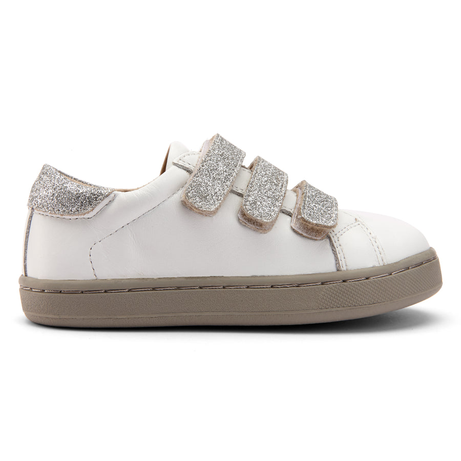 Old Soles Girl's 6123 The Drill Markert Leather Sneakers - Snow/Glam Argent