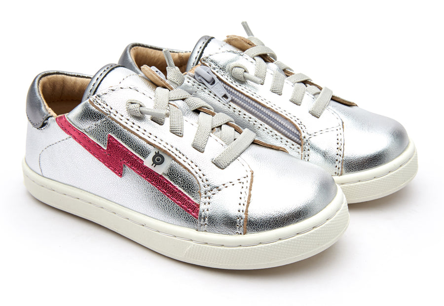 Old Soles Girl's 6124 Bolty Runner Sneakers - Silver/Rich Silver-Fuchsia Foil