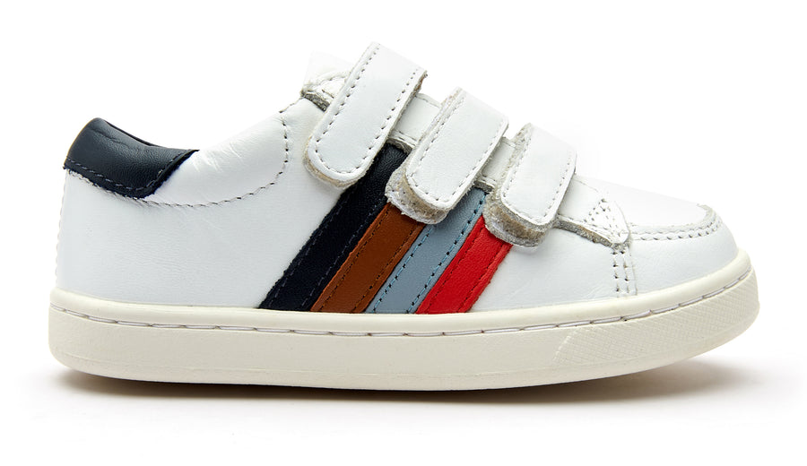 Old Soles Boy's and Girl's 6127 Sneaky Markert Leather Sneakers - Snow/Navy/Tan/Dusty Blue/Bright Red