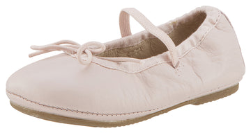 Old Soles Girl's 613 Bambini Cruise Powder Pink Leather Elastic Trim Upper Bow Tie Mary Jane Ballet Flat Shoe
