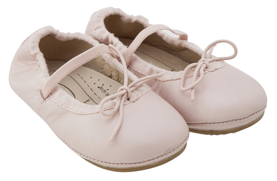 Old Soles Girl's 613 Bambini Cruise Powder Pink Leather Elastic Trim Upper Bow Tie Mary Jane Ballet Flat Shoe