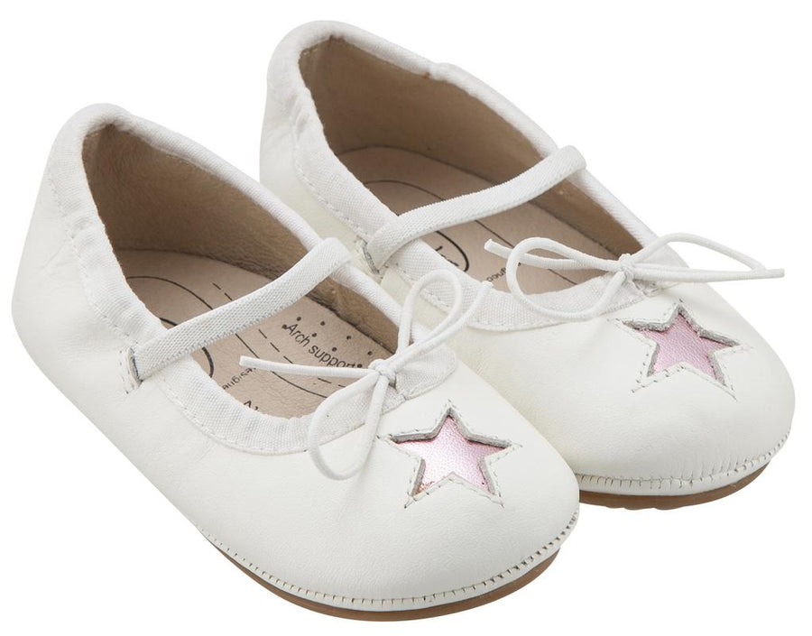 Old Soles Girl's Leather Cruise Star Mary Jane (Snow/Pink Star)
