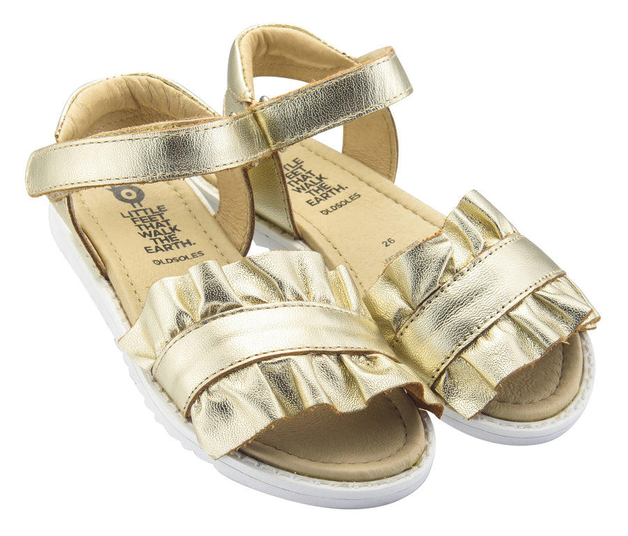 Old Soles Girl's I'm-Frilled Leather Sandals, Gold