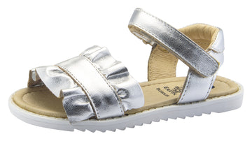 Old Soles Girl's I'm-Frilled Leather Sandals, Silver