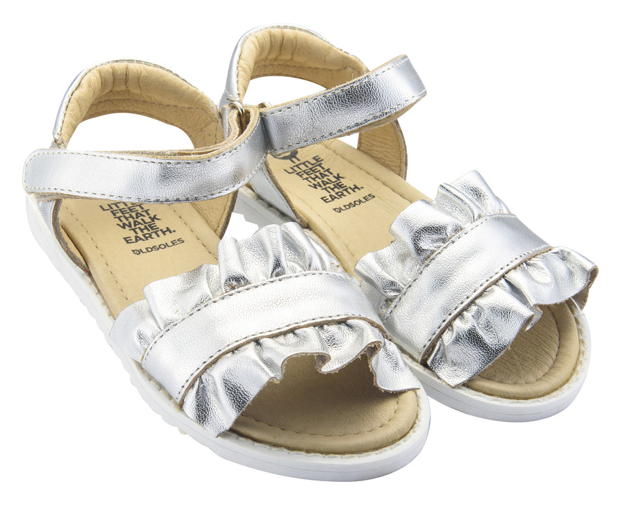 Old Soles Girl's I'm-Frilled Leather Sandals, Silver