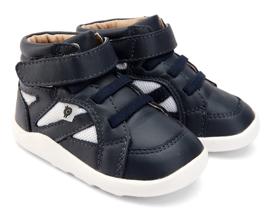 Old Soles Girl's and Boy's 8009 Shizam High Top Leather Sneakers - Navy/Snow