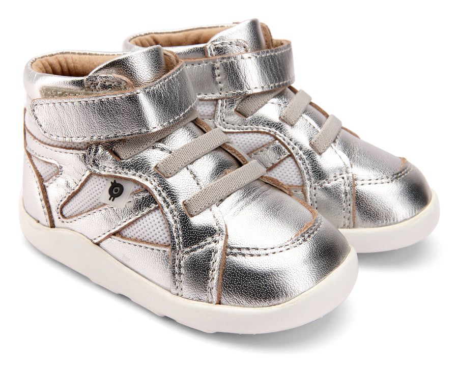 Old Soles Girl's and Boy's 8009 Shizam High Top Leather Sneakers - Silver/Snow