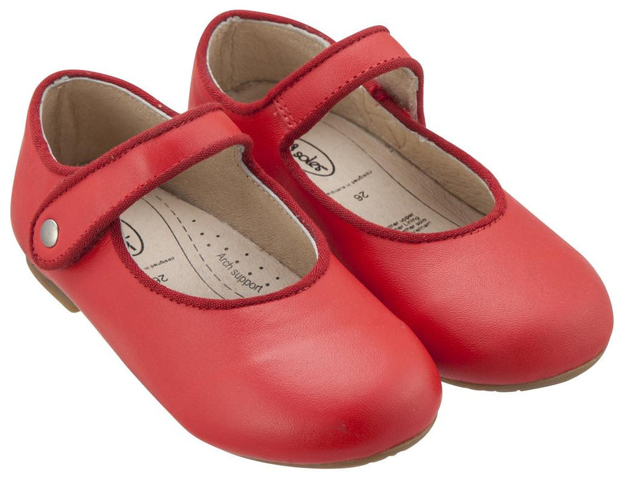 Old Soles Girl's 803 Lady Jane Light Red Leather Hook and Loop Decorative Button Mary Jane Flat Shoe