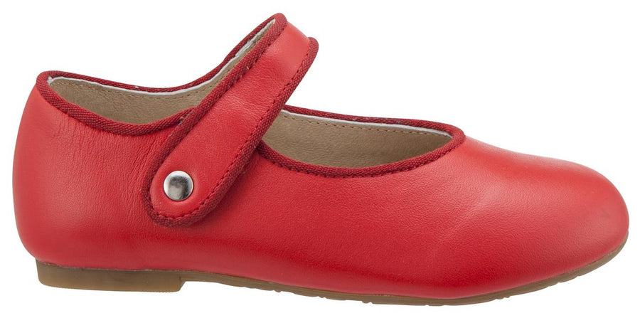 Old Soles Girl's 803 Lady Jane Light Red Leather Hook and Loop Decorative Button Mary Jane Flat Shoe
