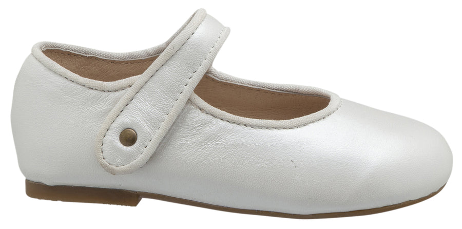 Old Soles Girl's 803 Lady Jane Nacardo Blanco Leather Hook and Loop Decorative Button Mary Jane Flat Shoe