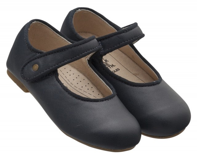 Old Soles Girl's 803 Lady Jane Navy Leather Hook and Loop Decorative Button Mary Jane Flat Shoe