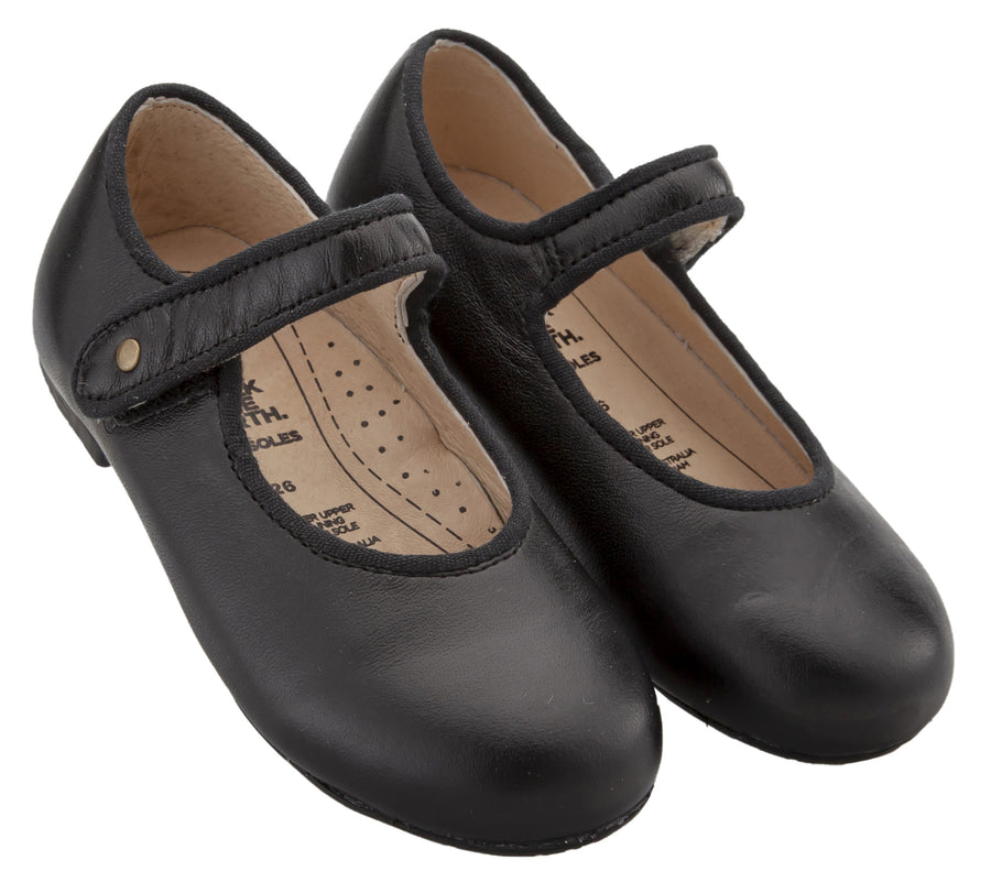 Old Soles Girl's 803 Lady Jane Nero Leather Hook and Loop Decorative Button Mary Jane Flat Shoe