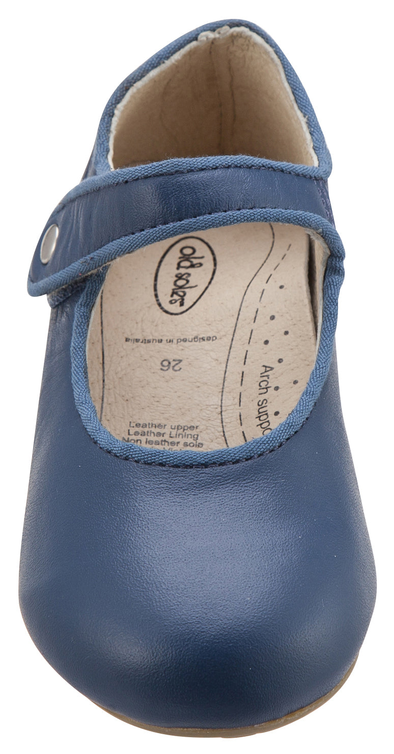 Old Soles Girl's 803 Lady Jane Jeans Blue Leather Hook and Loop Decorative Button Mary Jane Flat Shoe