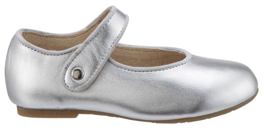 Old Soles Girl's 803 Lady Jane Silver Leather Hook and Loop Decorative Button Mary Jane Flat Shoe