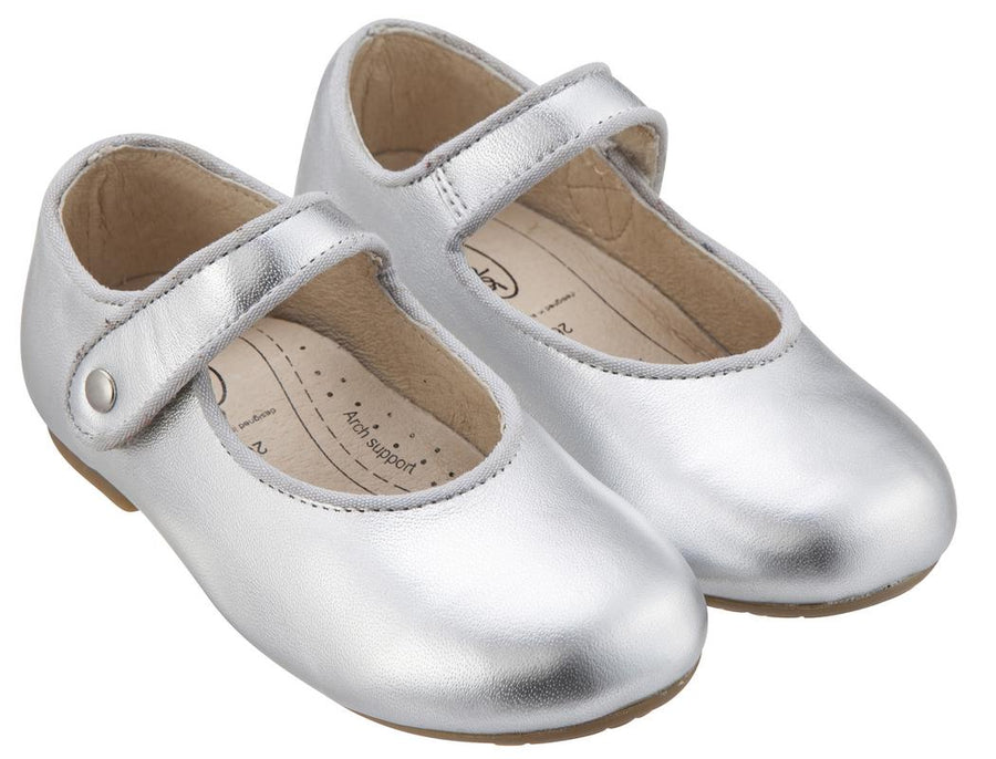 Old Soles Girl's 803 Lady Jane Silver Leather Hook and Loop Decorative Button Mary Jane Flat Shoe