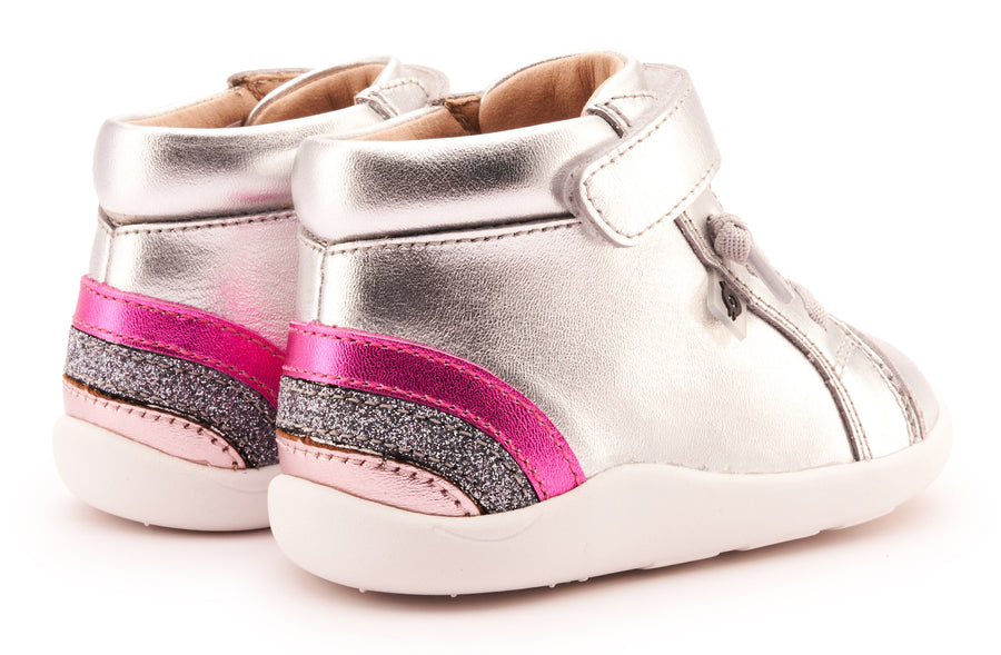 Old Soles Girl's 8042 Rainbow Ground Casual Shoes - Silver / Fuchsia