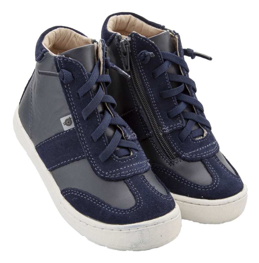 Old Soles Girl's & Boy's 9001 Travel High Top Leather Sneakers - Navy/Navy Suede
