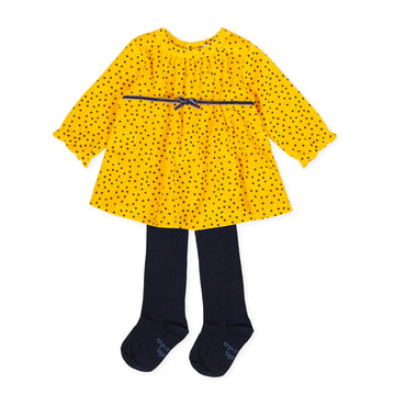 Tutto Piccolo 9796 Vestido Tundosado Velor Dress With Tights - Mustard