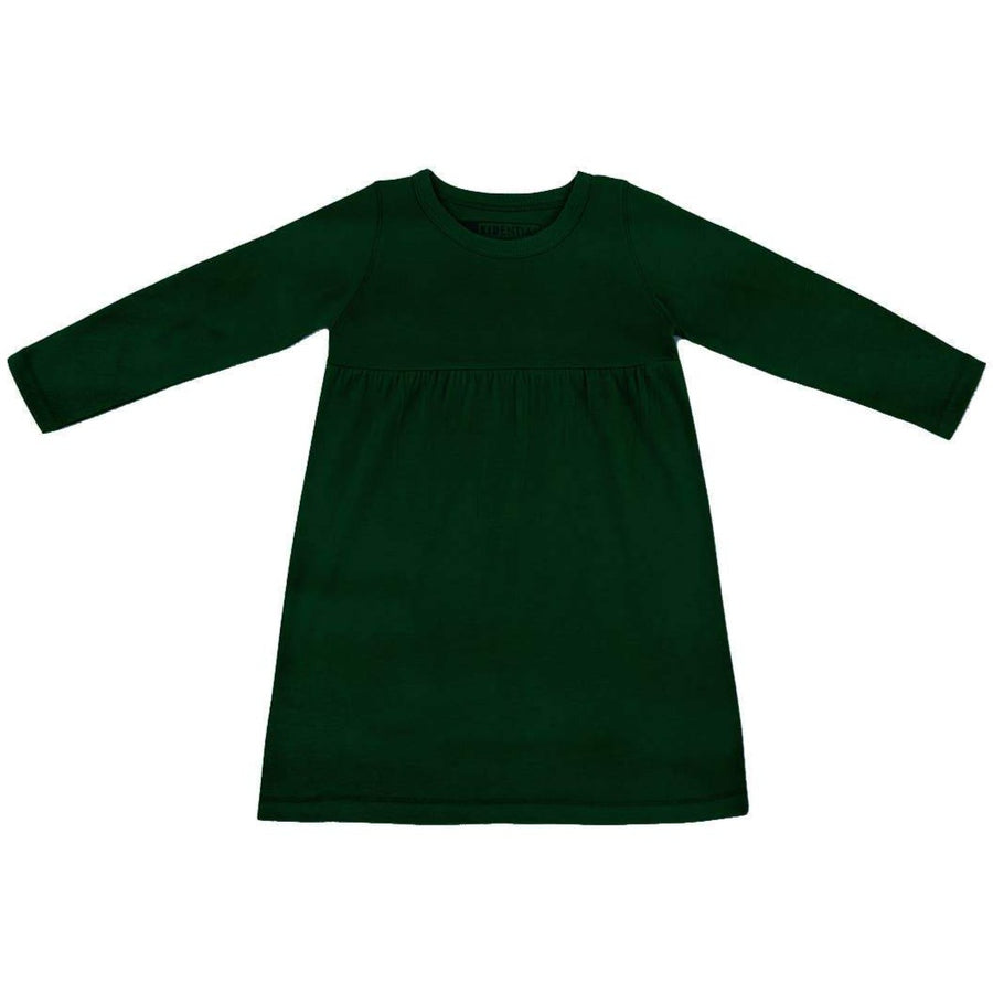 Kidential Natural Dye- Long Sleeve Knit Dress, Hunter Green