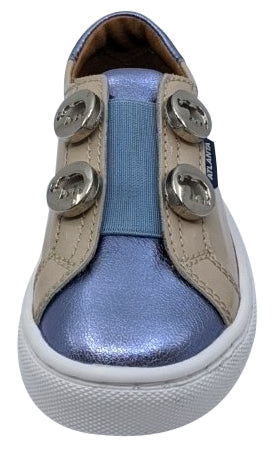 Atlanta Mocassin Girl's Patent Leather Stud Sneaker, Violet/Beige/Blue