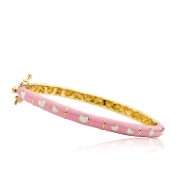 Little Miss Twin Stars 14K Gold Plated White Single & Double Heart Bangle, Pink