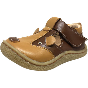 Livie & Luca Boy's and Girl's Badger Leather T Strap Hook and Loop Shoes Brown