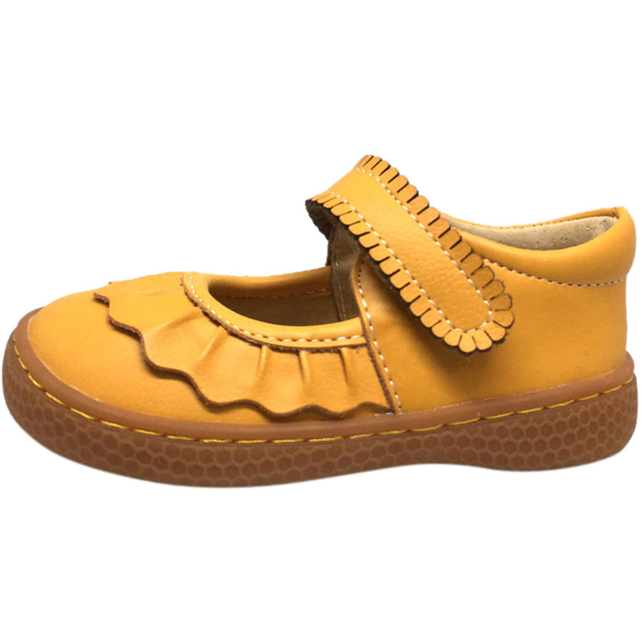 Livie & Luca Girl's Ruche Ruffled Leather Hook and Loop Mary Jane Shoe Butterscotch - Just Shoes for Kids
 - 2