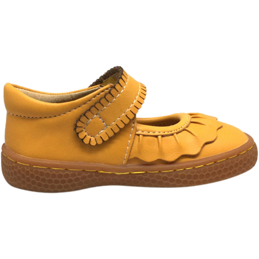 Livie & Luca Girl's Ruche Ruffled Leather Hook and Loop Mary Jane Shoe Butterscotch - Just Shoes for Kids
 - 3