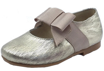 Luccini Girl's Mary Jane with Grosgrain Bow, Champagne